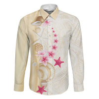 Beige Frangipani Sea Shell Family Matching Mermaid Dress and Hawaiian Shirt Starfish Polynesian Pattern - Polynesian Pride