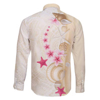 Beige Frangipani Sea Shell Family Matching Off Shoulder Short Dress and Hawaiian Shirt Starfish Polynesian Pattern - Polynesian Pride