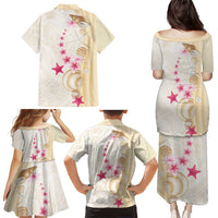 Beige Frangipani Sea Shell Family Matching Puletasi and Hawaiian Shirt Starfish Polynesian Pattern - Polynesian Pride