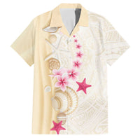 Beige Frangipani Sea Shell Family Matching Short Sleeve Bodycon Dress and Hawaiian Shirt Starfish Polynesian Pattern - Polynesian Pride