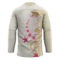 Beige Frangipani Sea Shell Hockey Jersey Starfish Polynesian Pattern - Polynesian Pride