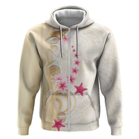 Beige Frangipani Sea Shell Hoodie Starfish Polynesian Pattern LT01 Zip Hoodie Beige - Polynesian Pride