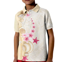 Beige Frangipani Sea Shell Kid Polo Shirt Starfish Polynesian Pattern LT01 Kid Beige - Polynesian Pride