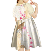 Beige Frangipani Sea Shell Kid Short Sleeve Dress Starfish Polynesian Pattern LT01 - Polynesian Pride