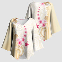 Beige Frangipani Sea Shell Kimono Sleeve Blouse Starfish Polynesian Pattern LT01 - Polynesian Pride