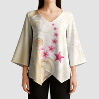 Beige Frangipani Sea Shell Kimono Sleeve Blouse Starfish Polynesian Pattern LT01 - Polynesian Pride