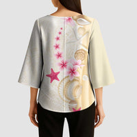Beige Frangipani Sea Shell Kimono Sleeve Blouse Starfish Polynesian Pattern LT01 - Polynesian Pride