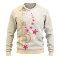Beige Frangipani Sea Shell Ugly Christmas Sweater Starfish Polynesian Pattern - Polynesian Pride