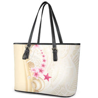 Beige Frangipani Sea Shell Leather Tote Bag Starfish Polynesian Pattern LT01 - Polynesian Pride