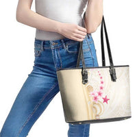 Beige Frangipani Sea Shell Leather Tote Bag Starfish Polynesian Pattern LT01 - Polynesian Pride