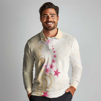 Beige Frangipani Sea Shell Long Sleeve Polo Shirt Starfish Polynesian Pattern LT01 - Polynesian Pride