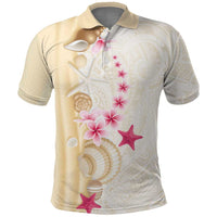 Beige Frangipani Sea Shell Polo Shirt Starfish Polynesian Pattern LT01 Beige - Polynesian Pride