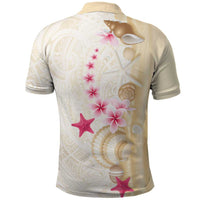 Beige Frangipani Sea Shell Polo Shirt Starfish Polynesian Pattern LT01 - Polynesian Pride