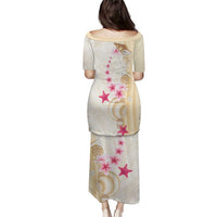 Beige Frangipani Sea Shell Puletasi Starfish Polynesian Pattern LT01 - Polynesian Pride