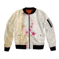 Beige Frangipani Sea Shell Sleeve Zip Bomber Jacket Starfish Polynesian Pattern LT01 Unisex Beige - Polynesian Pride