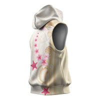 Beige Frangipani Sea Shell Sleeveless Hoodie Starfish Polynesian Pattern LT01 - Polynesian Pride
