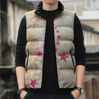 Beige Frangipani Sea Shell Sleeveless Puffer Jacket Starfish Polynesian Pattern LT01 - Polynesian Pride