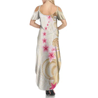 Beige Frangipani Sea Shell Summer Maxi Dress Starfish Polynesian Pattern LT01 - Polynesian Pride