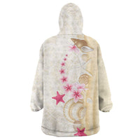Beige Frangipani Sea Shell Wearable Blanket Hoodie Starfish Polynesian Pattern LT01 - Polynesian Pride