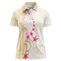 Beige Frangipani Sea Shell Women Polo Shirt Starfish Polynesian Pattern LT01 Female Beige - Polynesian Pride