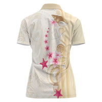 Beige Frangipani Sea Shell Women Polo Shirt Starfish Polynesian Pattern LT01 - Polynesian Pride