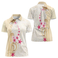 Beige Frangipani Sea Shell Women Polo Shirt Starfish Polynesian Pattern LT01 - Polynesian Pride