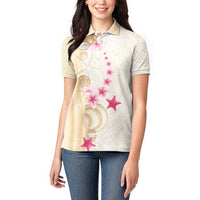 Beige Frangipani Sea Shell Women Polo Shirt Starfish Polynesian Pattern LT01 - Polynesian Pride