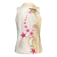 Beige Frangipani Sea Shell Women Sleeveless Polo Shirt Starfish Polynesian Pattern LT01 - Polynesian Pride