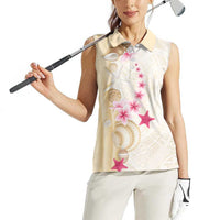 Beige Frangipani Sea Shell Women Sleeveless Polo Shirt Starfish Polynesian Pattern LT01 - Polynesian Pride
