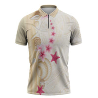 Beige Frangipani Sea Shell Zipper Polo Shirt Starfish Polynesian Pattern LT01 Beige - Polynesian Pride