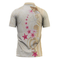 Beige Frangipani Sea Shell Zipper Polo Shirt Starfish Polynesian Pattern LT01 - Polynesian Pride