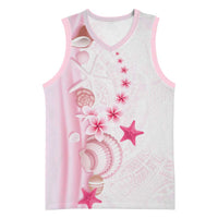 Pink Plumeria Sea Shell Basketball Jersey Starfish Polynesian Pattern LT01 Unisex Pink - Polynesian Pride