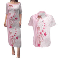 Pink Plumeria Sea Shell Couples Matching Puletasi and Hawaiian Shirt Starfish Polynesian Pattern LT01 Pink - Polynesian Pride