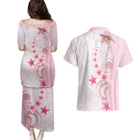 Pink Plumeria Sea Shell Couples Matching Puletasi and Hawaiian Shirt Starfish Polynesian Pattern LT01 - Polynesian Pride