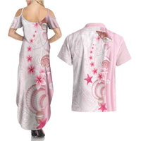 Pink Plumeria Sea Shell Couples Matching Summer Maxi Dress and Hawaiian Shirt Starfish Polynesian Pattern LT01 - Polynesian Pride