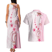 Pink Plumeria Sea Shell Couples Matching Tank Maxi Dress and Hawaiian Shirt Starfish Polynesian Pattern LT01 - Polynesian Pride