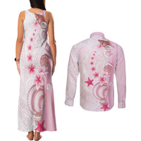 Pink Plumeria Sea Shell Couples Matching Tank Maxi Dress and Long Sleeve Button Shirt Starfish Polynesian Pattern LT01 - Polynesian Pride
