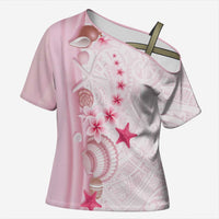 Pink Plumeria Sea Shell Cross Shoulder Shirt Starfish Polynesian Pattern LT01 Female Pink - Polynesian Pride