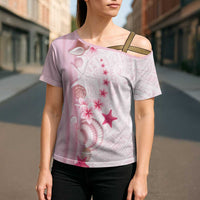 Pink Plumeria Sea Shell Cross Shoulder Shirt Starfish Polynesian Pattern LT01 - Polynesian Pride