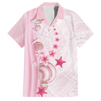 Pink Plumeria Sea Shell Family Matching Long Sleeve Bodycon Dress and Hawaiian Shirt Starfish Polynesian Pattern - Polynesian Pride