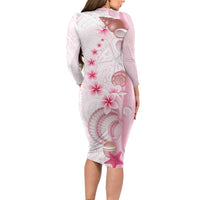 Pink Plumeria Sea Shell Family Matching Long Sleeve Bodycon Dress and Hawaiian Shirt Starfish Polynesian Pattern - Polynesian Pride