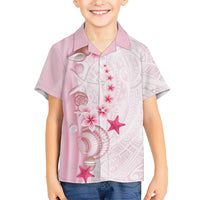 Pink Plumeria Sea Shell Family Matching Long Sleeve Bodycon Dress and Hawaiian Shirt Starfish Polynesian Pattern - Polynesian Pride