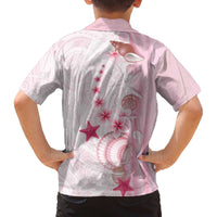 Pink Plumeria Sea Shell Family Matching Off The Shoulder Long Sleeve Dress and Hawaiian Shirt Starfish Polynesian Pattern - Polynesian Pride