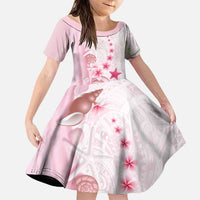 Pink Plumeria Sea Shell Family Matching Off The Shoulder Long Sleeve Dress and Hawaiian Shirt Starfish Polynesian Pattern - Polynesian Pride