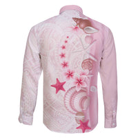 Pink Plumeria Sea Shell Family Matching Off The Shoulder Long Sleeve Dress and Hawaiian Shirt Starfish Polynesian Pattern - Polynesian Pride