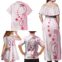 Pink Plumeria Sea Shell Family Matching Off Shoulder Maxi Dress and Hawaiian Shirt Starfish Polynesian Pattern LT01 - Polynesian Pride