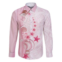 Pink Plumeria Sea Shell Family Matching Off Shoulder Maxi Dress and Hawaiian Shirt Starfish Polynesian Pattern LT01 Dad's Shirt - Long Sleeve Pink - Polynesian Pride