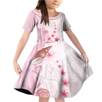 Pink Plumeria Sea Shell Family Matching Off Shoulder Short Dress and Hawaiian Shirt Starfish Polynesian Pattern LT01 Daughter's Dress Pink - Polynesian Pride