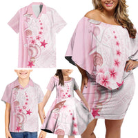Pink Plumeria Sea Shell Family Matching Off Shoulder Short Dress and Hawaiian Shirt Starfish Polynesian Pattern LT01 - Polynesian Pride