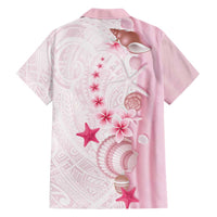 Pink Plumeria Sea Shell Family Matching Off Shoulder Short Dress and Hawaiian Shirt Starfish Polynesian Pattern LT01 - Polynesian Pride